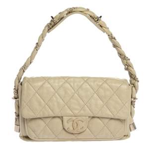 Pre Owned Chanel Beige Leather Small Lady Braid Flap Bag