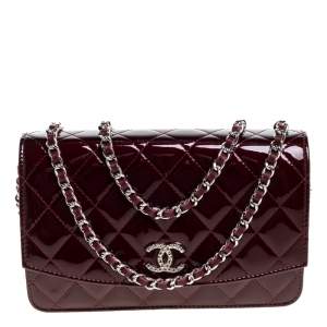 Chanel Red Patent Leather Brilliant Wallet On Chain