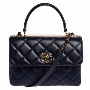 Pre Owned Chanel Navy Blue Quilted Leather Small Trendy CC Flap Shoulder Bag