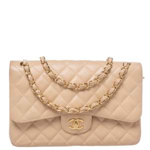 مملوكة مسبقًا Chanel Beige Quilted Caviar Leather Jumbo Classic Double Flap Bag