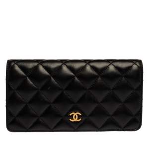 Chanel Black Quilted Leather L Yen Continental Wallet