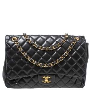 Pre Owned Chanel Black Quilted Leather Maxi Classic Single Flap Bag