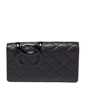Pre Owned Chanel Black Leather Cambon Ligne Bifold Wallet
