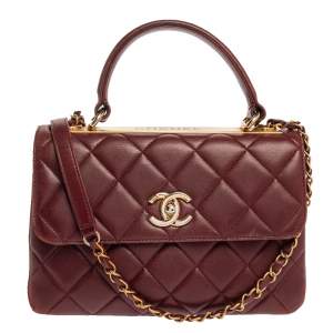Pre Owned Chanel Red Quilted Leather Small Trendy CC Flap Top Handle Bag