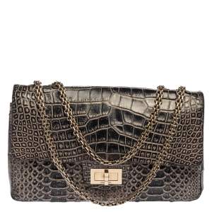 Pre Owned Chanel Black Crocodile and Python 2.55 Classic 226 Reissue Flap Bag