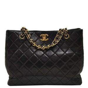 Chanel Black Quilted Leather Vintage Tote