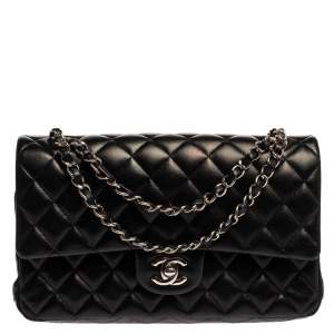 Pre Owned Chanel Black Quilted Leather Medium Classic Double Flap Bag