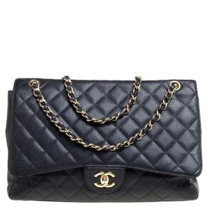 مملوكة مسبقًا Chanel Black Quilted Caviar Leather Maxi Classic Double Flap Bag