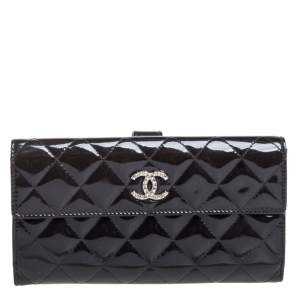 Chanel Black Quilted Patent Leather CC Brilliant Wallet