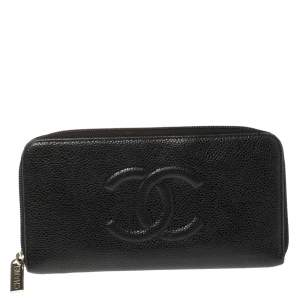 مملوكة مسبقًا Chanel Black Leather Timeless CC Zip Around Wallet