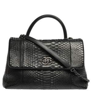 Pre Owned Chanel Black Python Medium Coco Top Handle Bag