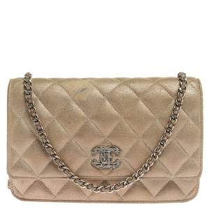 مملوكة مسبقًا Chanel Metallic Beige Quilted Iridescent Leather WOC Clutch Bag
