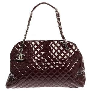Pre Owned Chanel Burgundy Quilted Patent Leather Large Just Mademoiselle Bowler Bag