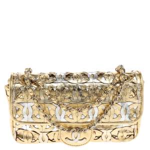 مملوكة مسبقًا Chanel Metallic Gold/Silver Leather Medium CC Cutout Flap Bag
