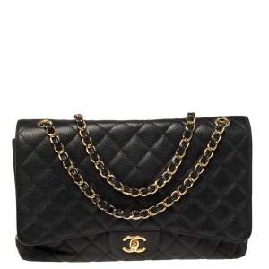 مملوكة مسبقًا Chanel Black Quilted Caviar Leather Maxi Classic Single Flap Bag