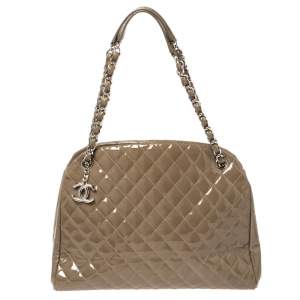 Pre Owned Chanel Dark Beige Quilted Patent  Medium Just Mademoiselle Bowler Bag