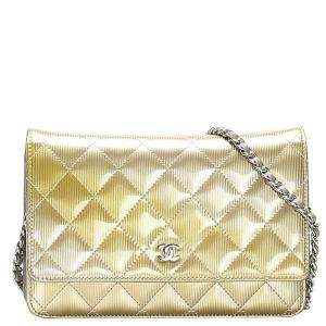 Pre Owned Chanel Metallic Quilted Leather Classic Wallet on Chain Bag