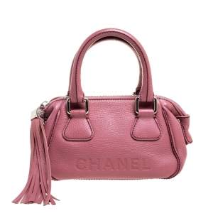 Pre Owned Chanel Pink Leather LAX Tassel Bag