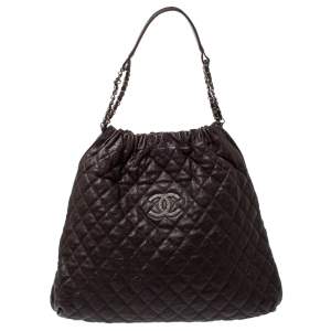 Pre Owned Chanel Dark Brown Quilted Leather CC Chain Hobo