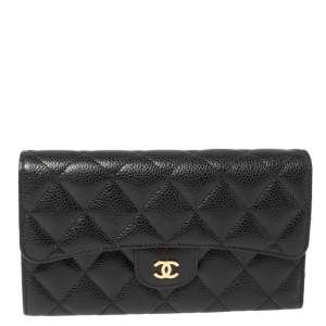 Chanel Black Quilted Caviar Leather Classic Flap Wallet
