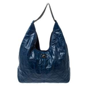 Pre Owned Chanel Blue Quilted Leather Coco Supple Hobo 