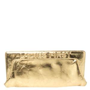مملوكة مسبقًا Chanel Metallic Gold Distressed Leather Ladies First Frame Clutch