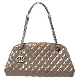 مملوكة مسبقًا Chanel Grey Quilted Patent Leather Medium Just Mademoiselle Bowler Bag