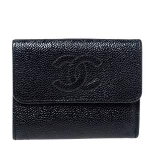 مملوكة مسبقًا  Chanel Black Caviar Leather Timeless CC Flap Compact Wallet