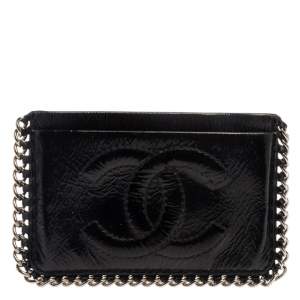 Chanel Black Patent Leather CC Chain Around Card Case