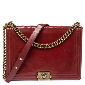 Chanel Maroon Leather Reverso Boy Bag