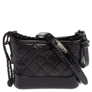 Pre Owned Chanel Black Aged Quilted Leather Small Gabrielle Bag