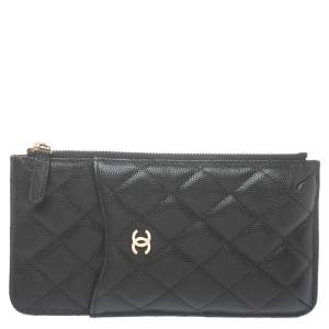 Chanel Black Caviar Leather Classic Flat Wallet Pouch