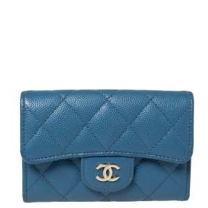 Chanel Light Blue Quilted Leather Classic Flap Compact Wallet