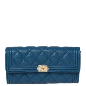 Chanel Blue Caviar Leather Boy Wallet