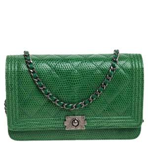 Chanel Green Lizard Boy Wallet on Chain
