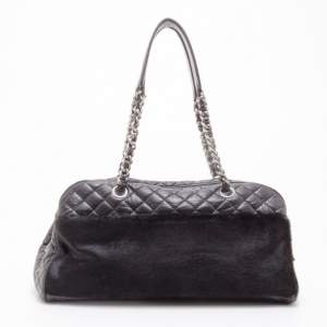 Chanel Black Leather and Fur Satchel