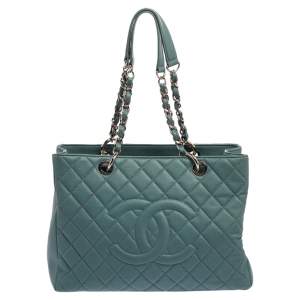 مملوكة مسبقًا Chanel Teal Quilted Caviar Leather Grand Shopper Tote
