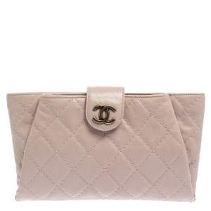 Pre Owned Chanel Old Rose Caviar Leather Coco Pleats Clutch