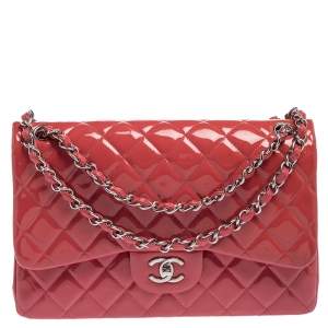 مملوكة مسبقًا Chanel Pink Quilted Patent Leather Jumbo Classic Double Flap Bag