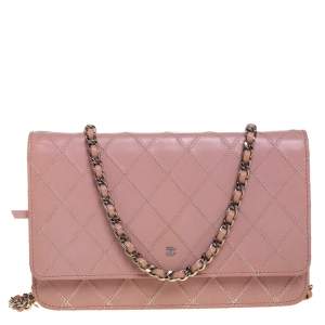 Chanel Pink Quilted Leather WOC Clutch Bag