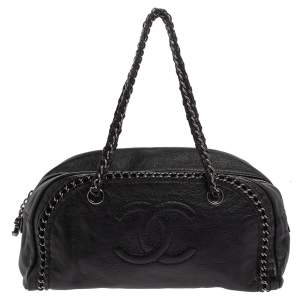 Pre Owned Chanel Black Leather Medium Luxe Ligne Bowler Bag