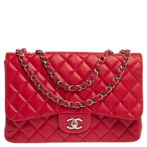 Pre Owned Chanel Fuchsia Quilted Leather Jumbo Classic Single Flap Bag