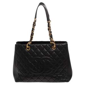 Pre Owned Chanel Black Quilted Caviar Leather Grand Shopper Tote