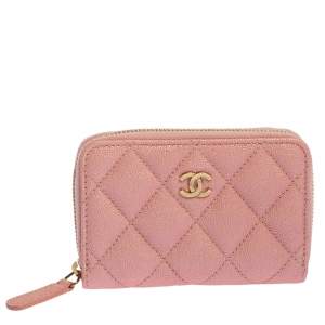 Chanel Pink Quilted Caviar Leather CC Zip Coin Purse