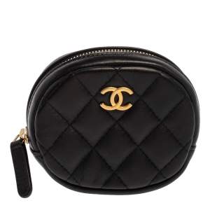 Chanel Black Quilted Leather CC  Round Coin Purse