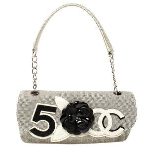 مملوكة مسبقًا Chanel Grey Quilted Canvas No 5 Camellia Flap Shoulder Bag