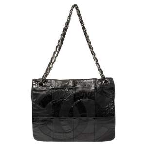 Pre Owned Chanel Black Patchwork Patent And Leather Brooklyn Shoulder Bag