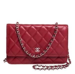 Chanel Red Quilted Leather Classic Wallet on Chain