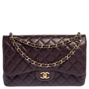 مملوكة مسبقًا Chanel Purple Quilted Leather Jumbo Classic Double Flap Bag