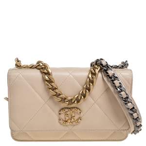 Chanel Beige Quilted Leather Chanel 19 Wallet on Chain